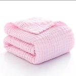 Kassy Pop Baby Muslin Cotton Bath Towel Cum Baby Swaddler l Extra Soft Towels for New Born Baby 0 to 3 Years l Organic Cotton wash towel-105 X 105 cm - Pink