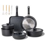 JEETEE Pots and Pans Set Non Stick 26pcs, Cookware Set with Removable Handle, Induction Kitchen Cooking Sets with Detachable Handle, RV Camping Stackable Pots Pans, Oven Safe, PFOA Free, Black