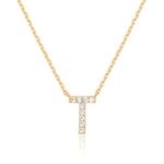 PAVOI 14K Yellow Gold Cubic Zirconia Initial Necklace | Letter Necklaces for Women | T Initial