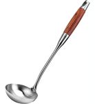 Litensh 304 Stainless Steel Soup Ladle Spoon, Professional Heavy Duty Kitchen Serving Ladle with Heat Resistant Wood Handle Large Long Soup Pan Ladle for Soups, Stews, Gravy, 13.8 Inch (Ladle)