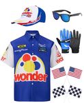 Ricky Bobby Costume Talladega Nights Outfit Adult Halloween Costume Accessories Set for Men Women, Blue, X-Large