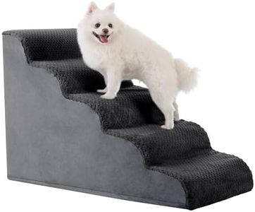 MIHIKK Dog Stairs Ramp, Curved 5-Step Dog Steps for Small Dogs and Cats, Pet Stairs for High Beds and Couch with Anti-Slip Washable Cover and Durable High Density Foam, Dark Grey