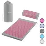 Navaris Acupressure Mat and Pillow Set - Acupuncture Mat for Back, Neck, Shoulders, Muscles, Relaxing - Includes Carry Bag - Grey/Pink