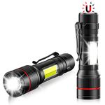 Lsnisni LED Torch 1500 Lumens 2 Packs, USB Rechargeable Torches Super Bright with Magnet and Clip, COB Work Light, 3 Modes, Adjustable Handheld Flashlight for Home, Dog Walking, Emergency