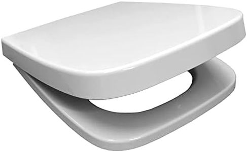 WC Sitz mit Absenkautomatik Softclose eckig | passend für Keramag Renova Nr. 1 Plan | weiß | Edelstahlscharnier | antibakterielles Duroplast | TakeOff | Toilettendeckel Klodeckel