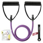 RitFit Single Resistance Exercise Band with Comfortable Handles - Ideal for Physical Therapy, Strength Training, Muscle Toning - Foam Padding Door Anchor and Starter Guide Included (Purple(15-20lbs))