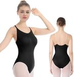 iMucci Professional Women and Girl Nude Leotard Seamless Camisole Undergarment with Transition Strap, Adult-black, XL for 62-67"Height