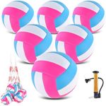 ELKCIP 6 Pack Volleyballs Official Size 5, Soft Bulk Recreational Volley Balls with Pump and Net Bag for Indoor Outdoor Beach Pool Water Sand Game Training Match for Beginner Women, Pink