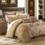 Chic Home 9 Piece Como Decorator Upholstery Quality Jacquard Motif Fabric Bedroom Comforter Set and Pillows Ensemble, King, Gold