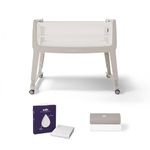 SnuzPod Studio Next to Me Crib Bundle - Portable, Lightweight Baby Bed with Zip-Down Wall & Breathable Mattress, Waterproof Crib Mattress Protector & Bedside Crib Fitted Sheets, Oslo