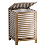 SMIBUY Double Laundry Hamper with Lid, 120L Bamboo Laundry Basket with Removable Liner Bag, 2-Section Clothes Divider Laundry Sorter for Laundry Room, Bathroom, Bedroom (Walnut)