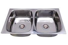 CROCODILE 304 Grade Stainless Steel Double Bowl Kitchen Sink (32" x 18" x 8" Double Bowl, Glossy Finish)