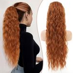 Auburn Drawstring Ponytail Hair Extensions 26 Inch Copper Red Long Curly Wavy Ponytail Natural Wavy Synthetic HairPieces for Women, Auburn red