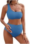 SHENHE Women's Maternity 2 Piece Swimsuit One Shoulder High Waisted Bikini Pregnancy Bathing Suit Dusty Blue Medium