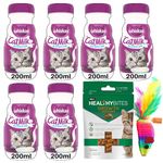Cat Milk Kitten Bundle contains Whisk Milk 200ml X 6, Healthy Bites Growth Support Treats 65g, Rainbow Mice Toy