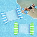 2 Pack Inflatable Pool Floats Adult Size Water Hammock,Pool Floaties Toys,4-in-1 Multi-Purpose Floats for Swimming Pool,Pool Rafts Lounge Chairs Floating,for Adults Vacation Fun and Rest (Blue&Green)