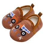 JOINFREE Kids Warm Slippers with Soft Memory Foam Indoor Anti-Slip Cute Slippers Brown Truck 8.5-9 Toddler=EU26-27