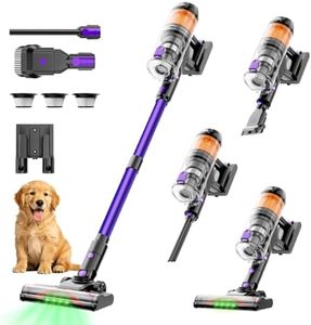 COTIAR Cordless Vacuum Cleaner, 500W 40KPa 60Mins Vacuum Cleaners for Home, Wireless Vacumm Anti-Tangle Rechargeable Vacuum with Green Light for Pet Hair/Carpet/Hardwood Floor, Purple