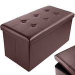 Nyxi Faux Leather 76 * 38 * 38cm Brown Ottoman Foldable Storage Boxes Seat Foot Stool Storage Box with Lids for Kids Toys, Bedroom, Hallway, Living Room