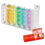 Weekly Pill Organizer - Pill Planners for Pills and Vitamins Day Week, 4 Times-a-Day Medication Reminder, AM PM Compartments Monday to Sunday for Travel or Purse