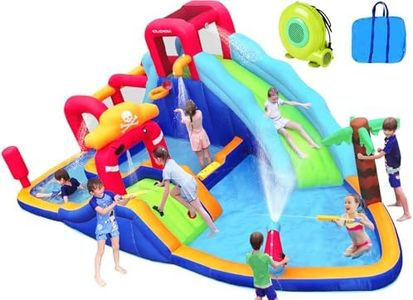 ELEMARA 10 in 1 Inflatable Water Slide, Inflatable Water Park with Blower, 2 Slides & 2 Climbing Walls & 2 Water Guns, Deep&Splash Pool, Water Slides for Kids Backyard for 6