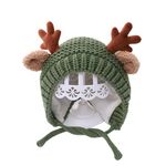 MOMISY Antler Hat Knitted Earmuffs Crochet Outdoor Windproof Beanie Hats Unisex Spring Autumn Winter for Kids, Infant, Toddler- 2-3years (Green)