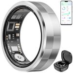 Fitness Tracker for Men Women with Charging Case - 5ATM Waterproof Smart Ring with Activity Sleep Health and Step Monitoring, Fashion Pattern Design Silver US11