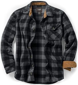 CQR Men's Long Sleeve Heavyweight Fleece Shirts, Plaid Button Up Shirt, Warm Corduroy Lined Collar & Cuffs Shirt HOS211-CHC_Medium