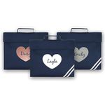 Personalised Book Bag School Kids Children's Boys Girls Junior Toddlers Any Name Glitter Lunch Organiser Swimming P.E Bag Heart (Navy)