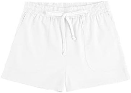 Imily Bela Girls Shorts Kids Casual Summer Drawstring Elastic Waist Short Pants with Pockets White