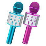 Wowstar Wireless Microphone, Karaoke Bluetooth Microphone for Kids Adults, Portable Toy Karaoke Mic Speaker Machine, Home KTV Player Support Android & iOS Devices for Party Singing(Blue & Violet)