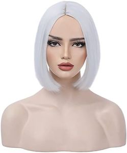 MAGQOO White Wigs for Women Short Straight White Bob Wig Middle Part Synthetic Heat Resistant Cosplay Costume Party Wigs