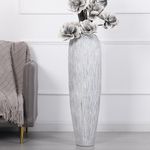 Leewadee Decorative Tall Floor Vase for Living Room Decor, 90 cm, Silver, Resin