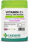 Lindens Vitamin C+ 1000mg - 120 Tablets - Time Release Tablets with Citrus Bioflavonoids and Rosehip - Contributes to Immune System Health, Reduces Tiredness and Supports Healthy Skin and Teeth