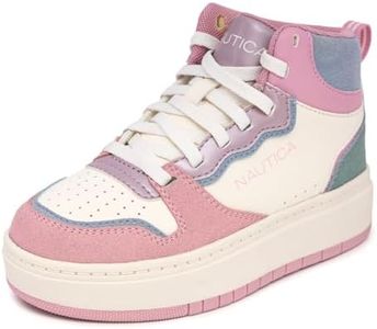 Nautica Girls High-Top Sneakers Lace-Up Trainers Basketball Style Shoes-Karisa Platform-Bone Pink Blue Lilac Size-3