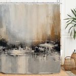 Miyotaa Abstract Oil Painting Modern Shower Curtain Set 60Wx71H Inches Brown Gray Minimalist Contemporary Art Waterproof Bathroom Curtain with 12 Hooks