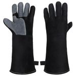 AUAUY Heat & Fire Resistant Gloves, Large Leather BBQ Gloves, Welding Gloves with Kevlar Stitching, Wear Resistant Heavy-Duty Protective Gloves for Grinding, Baking, Oven, Fireplace, Gardening-Black