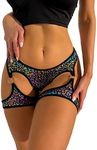 OYOANGLE Women's Leopard High Waist Garter Panty Cut Out Boyshorts Bottom Underwear Black M