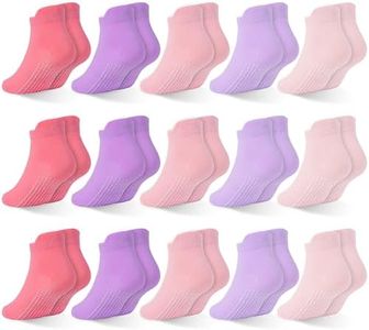 HYCLES 15 Pairs Girl Grip Socks Non Slip Toddler Girls Socks Baby Ankle Sock for 5-7 Years Kids