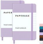 PAPERAGE Lined Pocket Journal Notebook, 2 Pack, (Lavender), 160 Pages, Small Notebook, 3.6 inches x 5.6 inches - 100 GSM Thick Paper, Hardcover