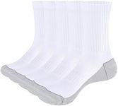 YUEDGE Mens Socks White Cotton Crew Socks For Men Size 9-11, Moisture Wicking Work Socks Performance Cushioned Training Athletic Socks, 5 Pairs