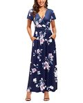 OUGES Women's V-Neck Pattern Pocket Maxi Long Dress(Floral-C,S)