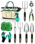 Bokhot Garden Tools Set Gardening Hand Tool Gift Kit with Heavy Duty Tool Bag for Easy Storage, Gardening Gifts for Outdoor Women & Men, Green (PG023)