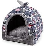 Ushang Pet Cats & Small Dogs Igloo Beds, Warm Doggy Igoo Beds, 42 x 42 x 42 cm Washable Soft Pyramid Indoor 2 In 1 Pet Igloo House Beds for Large Cats, Doggy & Rabbit (Jack Flag)