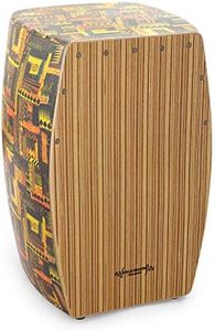 World Rhythm CAJ3-DK Cajón avec Surface de Jeu en Bois Zébré - Dessin Tribal Jaune et Orange