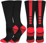 Dingcooler Elite Basketball Socks 2 Pairs, Mid Calf Athletic Socks for Men Women Boys Girls, Black/Red, Medium