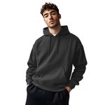 NOBERO Men's Cotton Blend Neck Hooded Sweatshirt (1M-TWHO-R0004_Graphite