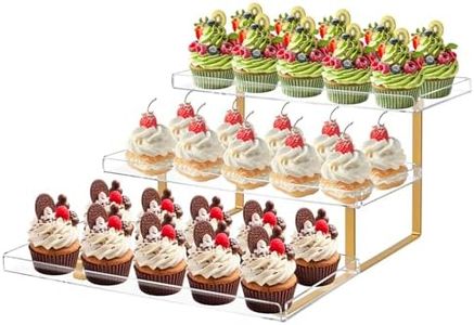 JUESHA Clear Dessert Table Display Set for Cookie Donut Cupcake, 3 Tier Acrylic Serving Tray, Tiered Cupcake Stand for Party Event Buffet (2, Large)