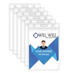 6 Pack Extra Thick Badge Holder for Lanyard -Vertical Clear ID Card Holder with Waterproof Resealable Zip - Name Tag Holder for Nurses, Office and School