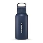 LifeStraw Go Series – Insulated Stainless Steel Water Filter Bottle for Travel and Everyday use removes Bacteria, parasites and microplastics, Improves Taste, 1L Aegan Sea